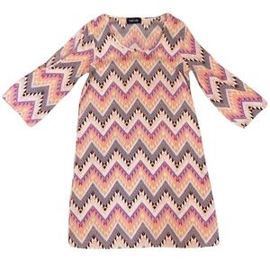 Fab’rik Boutique 70s Style Zig Zag Multi Color Pattern Dress- Size Small
